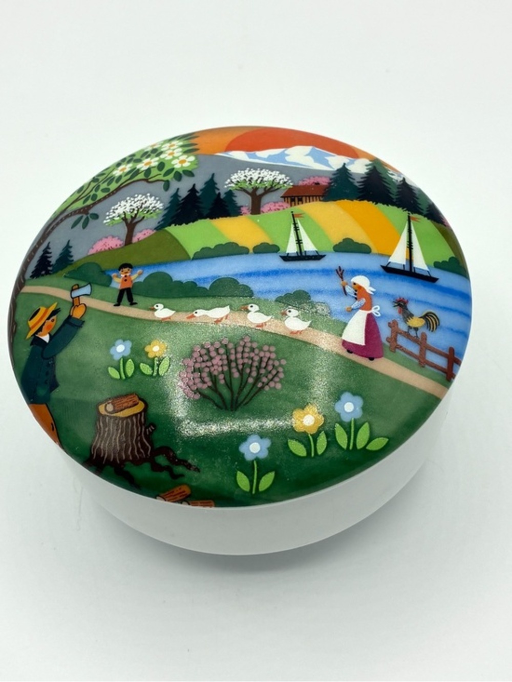 Vintage Waechtersbach Reutter Porzellan W Germany Colorful Folk Art Trinket Box